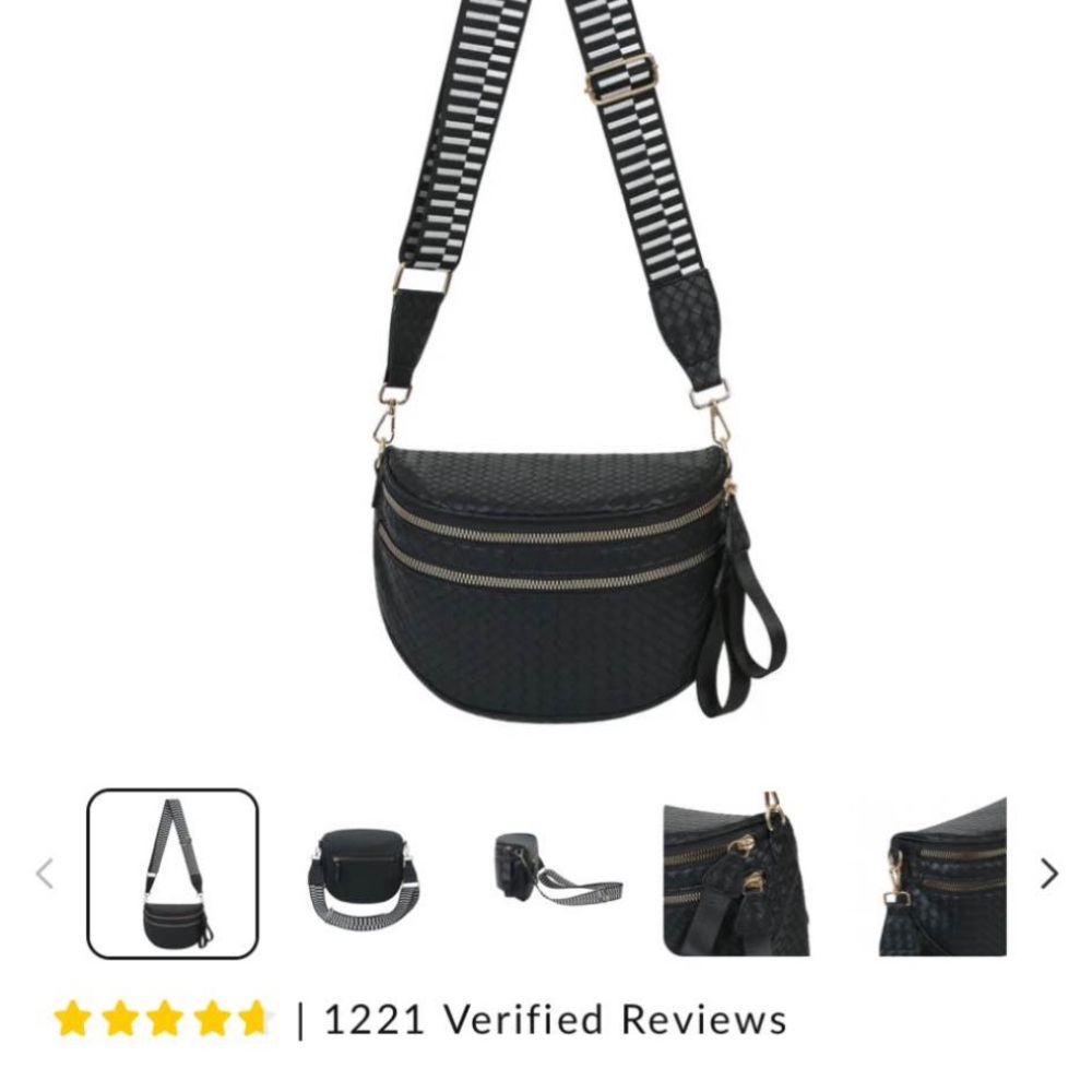 NWT Black Woven Leather Crossbody Bag with Adjustable Strap - Picture 2 of 3